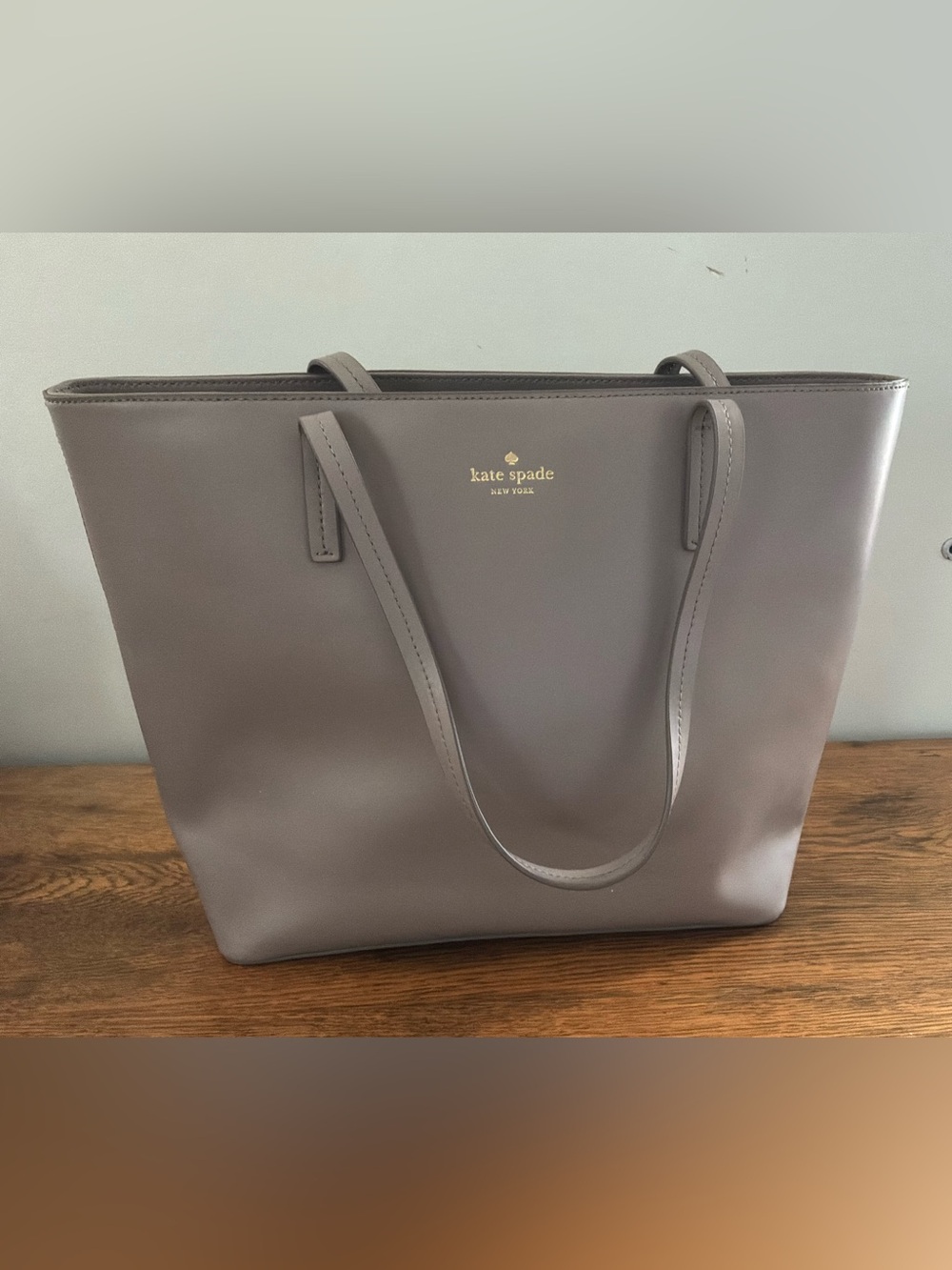 kate spade Taupe Leather Tote with Gold Logo